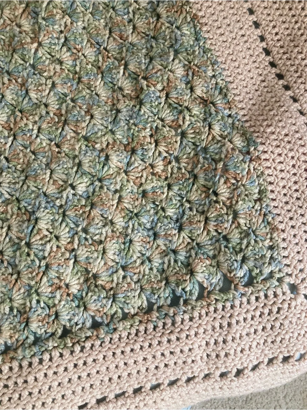 Handmade Crochet Throw Blanket - Sage Green & Cream, Textured Stitching 62”x40”